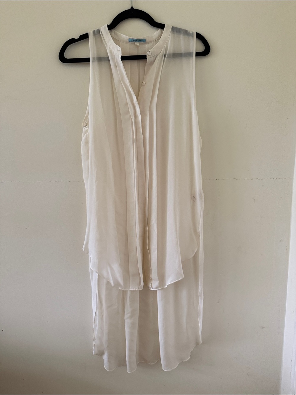 Sleeveless Cream Silk Layered High-Low sheer Blouse